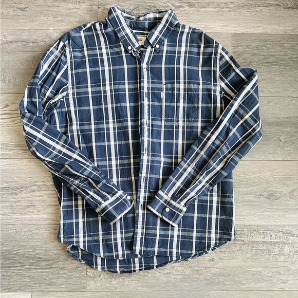 Levi's Navy and White Plaid Shirt - Picture 1 of 3